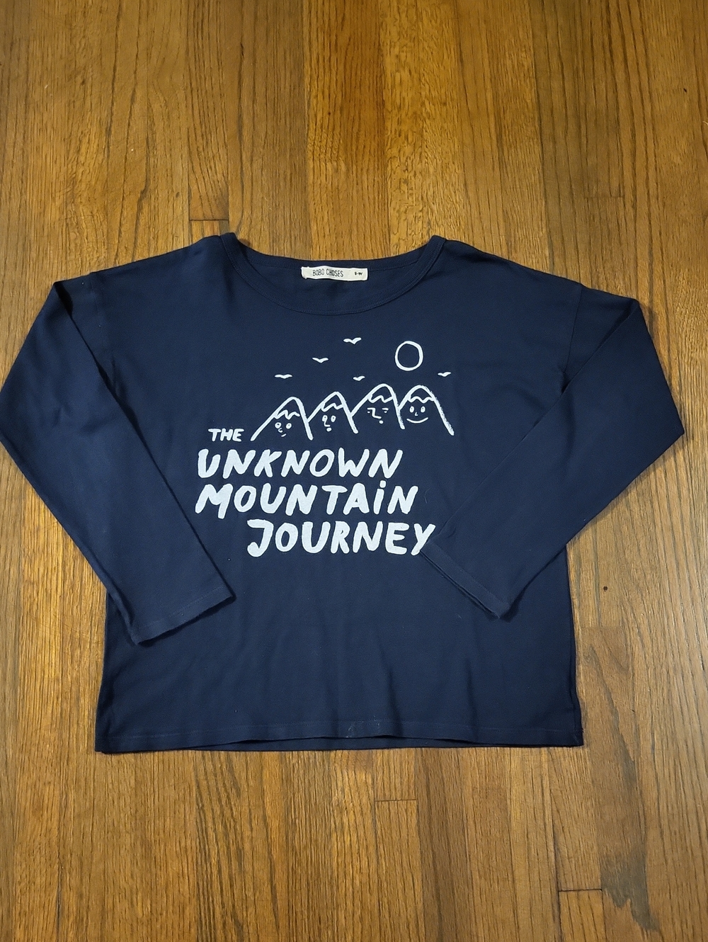 Bobo Choses Navy Long-Sleeve Tee with White 'Unknown Mountain Journey' Graphic